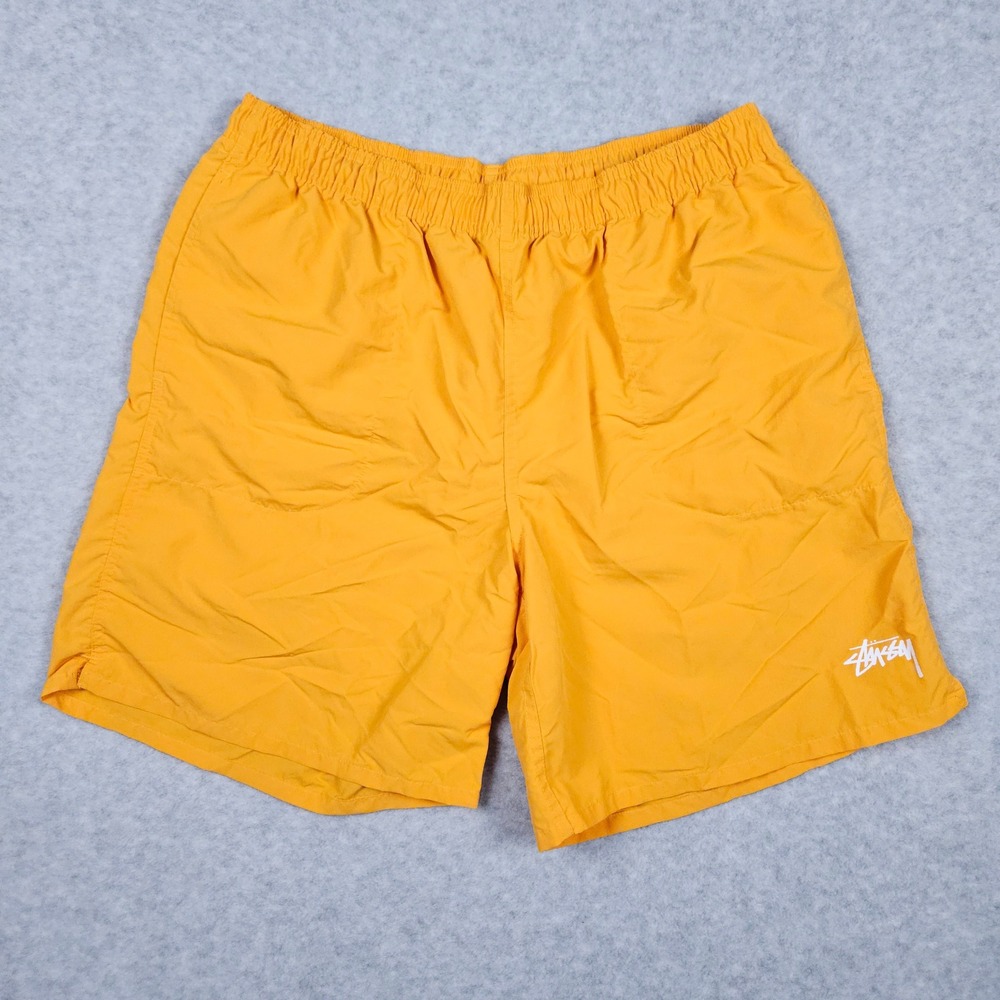 Stussy Men's Large Yellow Orange Shorts Streetwear Swim Trunks Lined Boardshorts